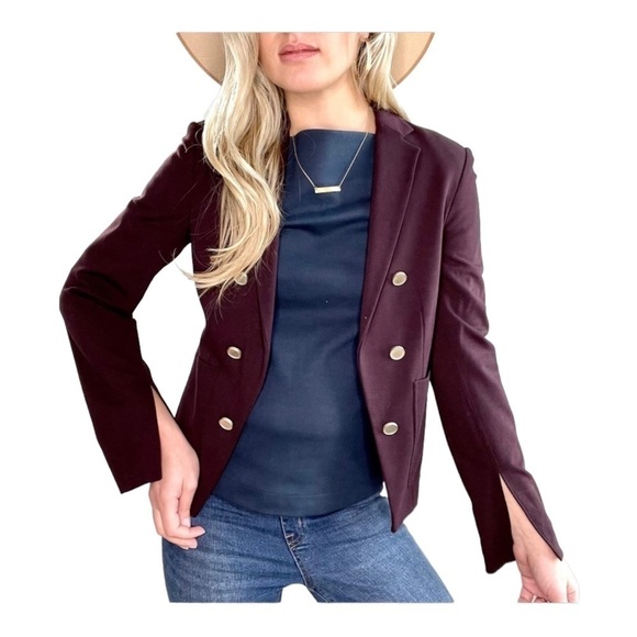 NWT THEORY x Revolve Jontia K Open Front Blazer Jacket Burgundy Size 4 Garnet - Picture 3 of 11